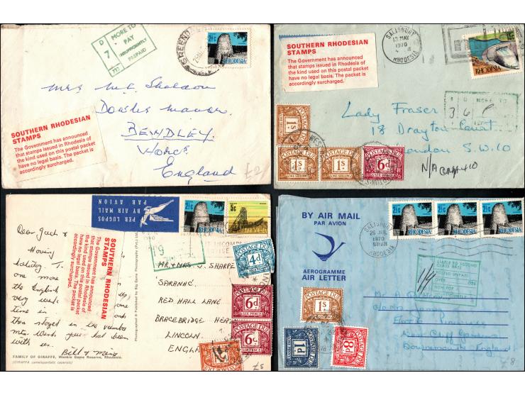 Rhodesia 1965-70 Postage Dues: This lot comprises a diverse range of commercial covers and cards, totaling 21 different items
