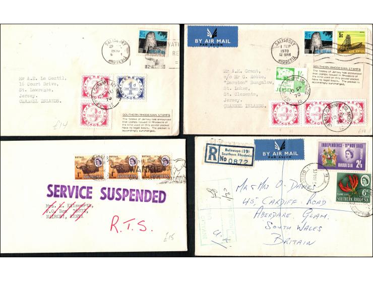 Rhodesia 1965-70 Postage Dues: This lot comprises a diverse range of commercial covers and cards, totaling 21 different items