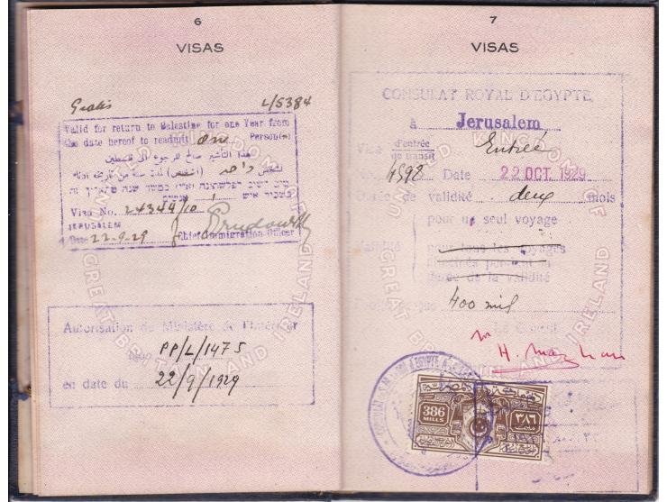 1928, Mandatory Palestine Passport. Rosa David Enoch Levi Alexander Judassin. passport No 2837  stamped canceled visas from v