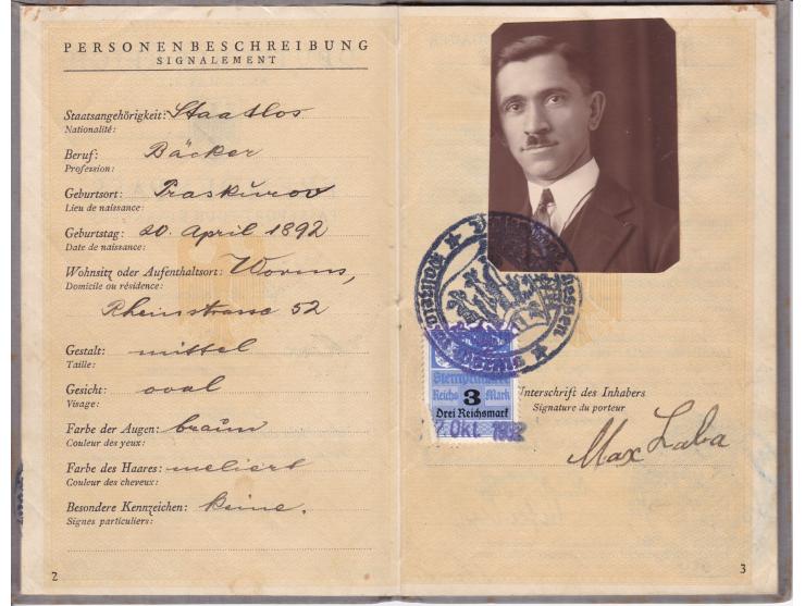 1933, Germany special passports for foreigners No. 14 (Non-Germans living in Germany who were not citizens, and wanted to go 