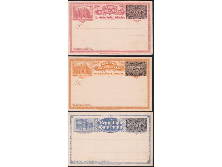1897, Guatemala 6 postal reply cards , unused intact:  'Exposicion Centro Americana': 1897 1 c. pink / Hotel; 1c pink / Train