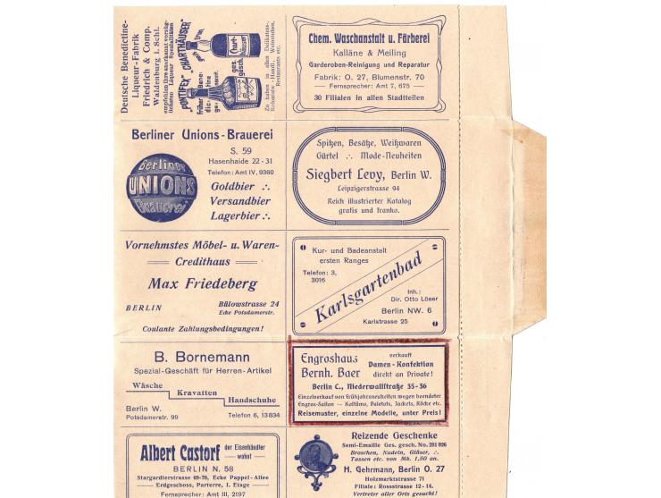 1907-8, German Empire. Advertising letter card 5pf Germania (Series XV Berlin), with illustrated and textual ads, mint, hand 