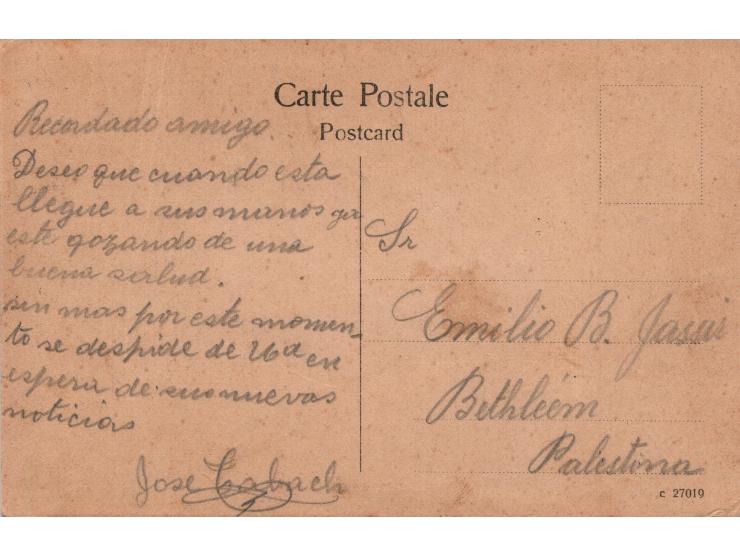 1925, Bethlehem Palestine, The Dead Sea PPC franked w. 1 mil  Bethlem locally posted Dec 19 added with 7 mil PD