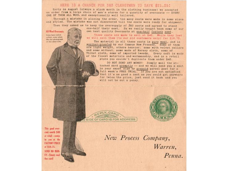 1921, United States riply postcard with Advertising used.
