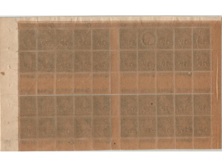 1926-27, France Semeuse, Surcharges 25c. on 30c. blue complete booklet pane of 40 (4x10 ), w. sl. perf. separations Cat. # Bo
