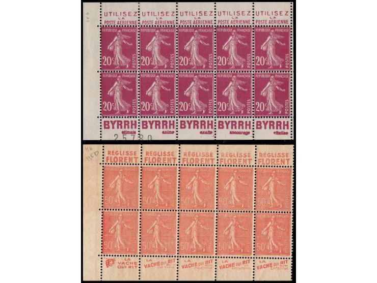 France lot of 12 Booklet panne diff.
1) 1924-26. France two panes from booklet 25c on 30c blue 217C-1.  GIBBS. all M/NH
2) 19