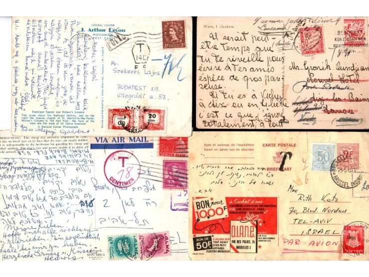 1920 - 1970 A group of 18 postcards and envelopes were sent from different countries such as Israel (TO-PAY). ance. Austria. 