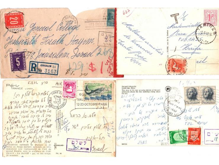 1920 - 1970 A group of 18 postcards and envelopes were sent from different countries such as Israel (TO-PAY). ance. Austria. 