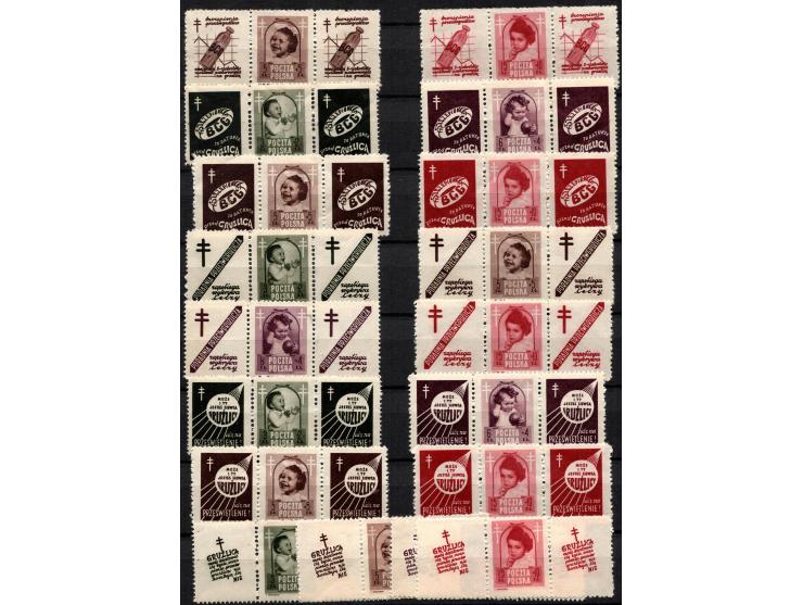 1948, Poland - Antituberculosis set, all 10 x 3 x 4 vignettes complete – Michel 511/514 zf , x 10 511/ZF/514, x 10ZF/511/ZF –