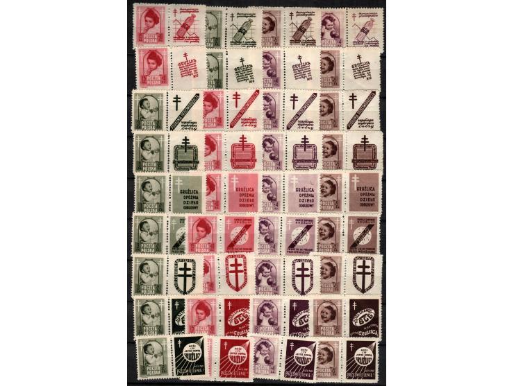 1948, Poland - Antituberculosis set, all 10 x 3 x 4 vignettes complete – Michel 511/514 zf , x 10 511/ZF/514, x 10ZF/511/ZF –
