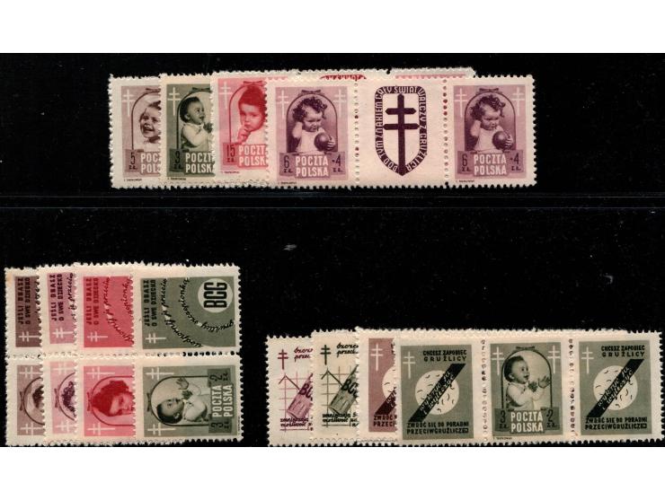 1948, Poland - Antituberculosis set, all 10 x 3 x 4 vignettes complete – Michel 511/514 zf , x 10 511/ZF/514, x 10ZF/511/ZF –