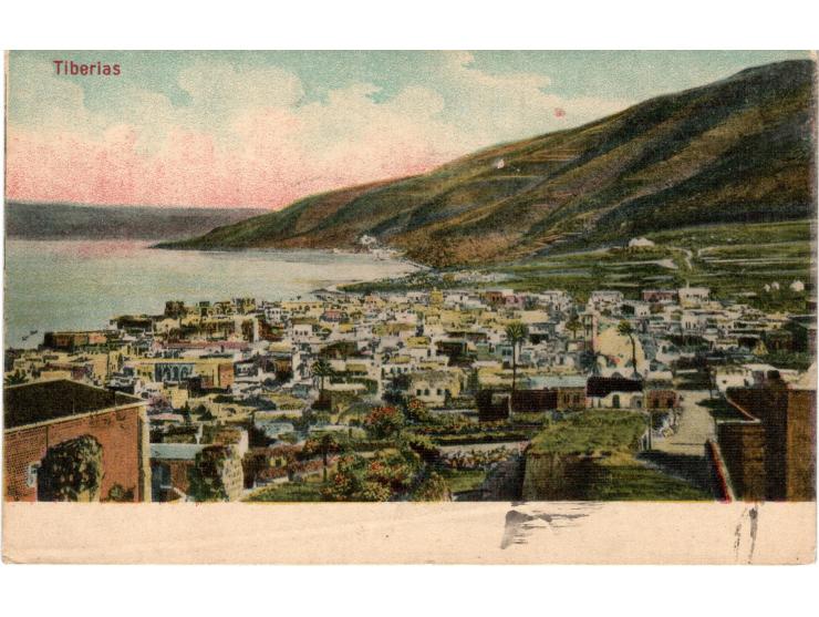 1911, postcard from Tiberias Turkish post office 18.4.11 to France via Port Said 23.4.11 to France 28.4.11. signed by expert 