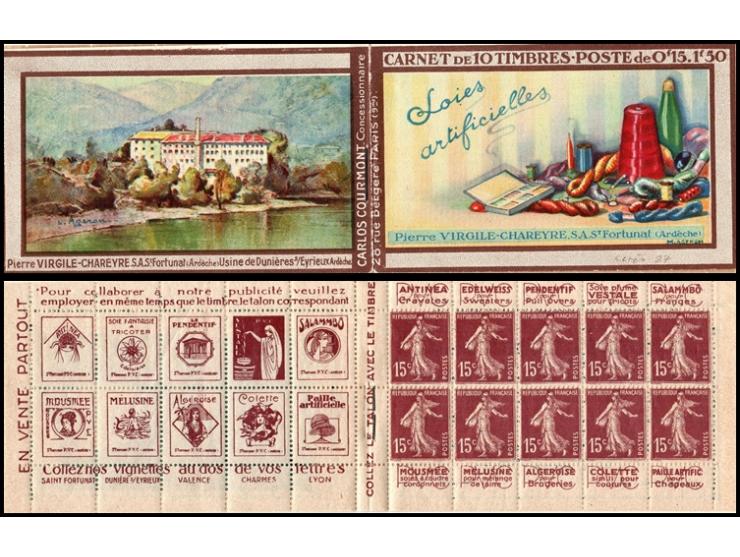 1928, France Booklet, 1.50fr "Virgile-Chareyre" (Maury 27), complete intact contains one pane of twenty with ten 15c stamps, 