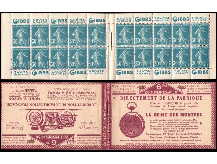 1925, France Gibbs Savon A Barbe, De Beaute.  LA FABRIQUE 30c blue, 6fr booklet Yvert 192-C 2  Series:102. mint Yvert €210 