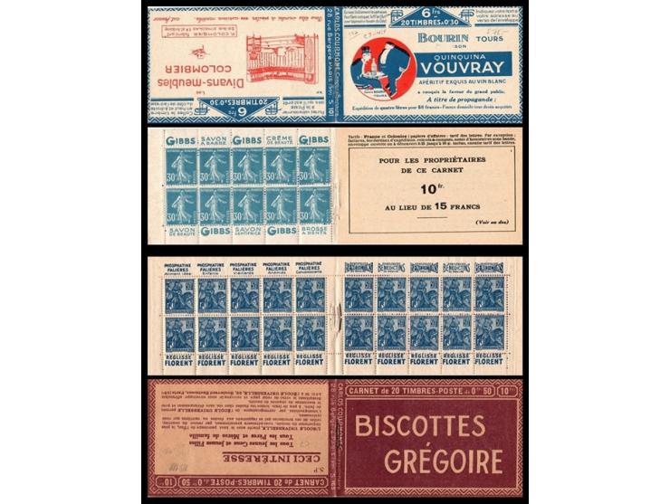France Collection of 11 different booklets:

1923 Evian, France - 30c green, 6fr booklet, Series S. 89. Yvert 191-C 1, €250. 