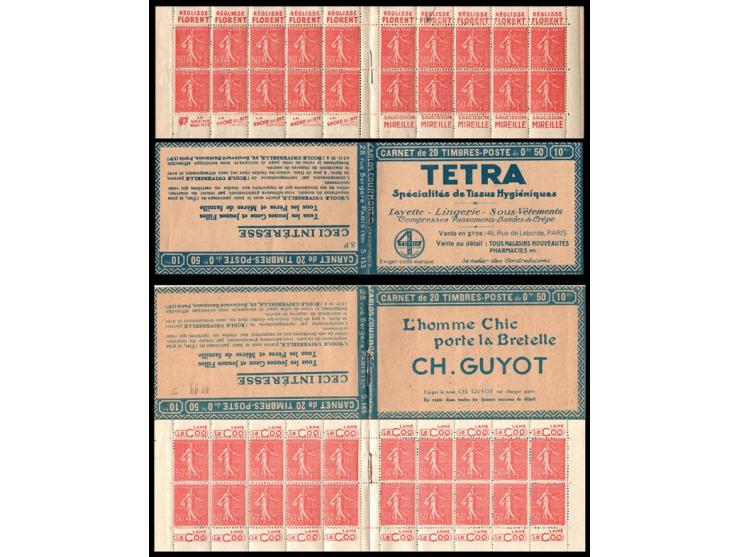 France Collection of 11 different booklets:

1923 Evian, France - 30c green, 6fr booklet, Series S. 89. Yvert 191-C 1, €250. 