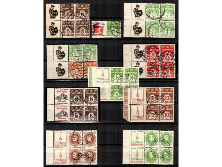 Denmark 1930 Booklet stamps comprising se-tenant and tete-beche pairs all stamps used, including with advertisements plus Han