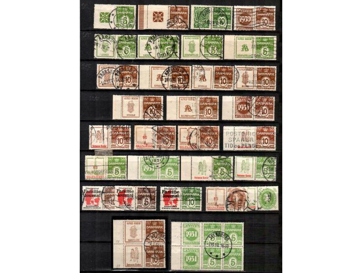 Denmark 1930 Booklet stamps comprising se-tenant and tete-beche pairs all stamps used, including with advertisements plus Han
