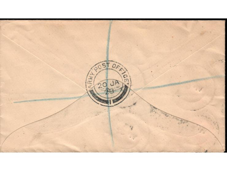 1928, Great Britain Registered military cover affixed with mixed combination of 2 horizontal pairs from  1924 KGV NB15 1½d Re