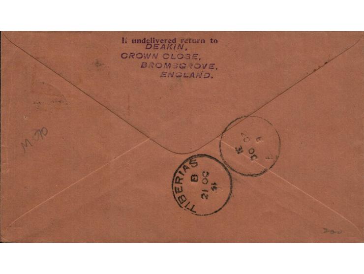 1931, Imperial Airways’ First Flight London to Tiberias (via Haifa) a cover by airmail cover carried from London to Tiberias,