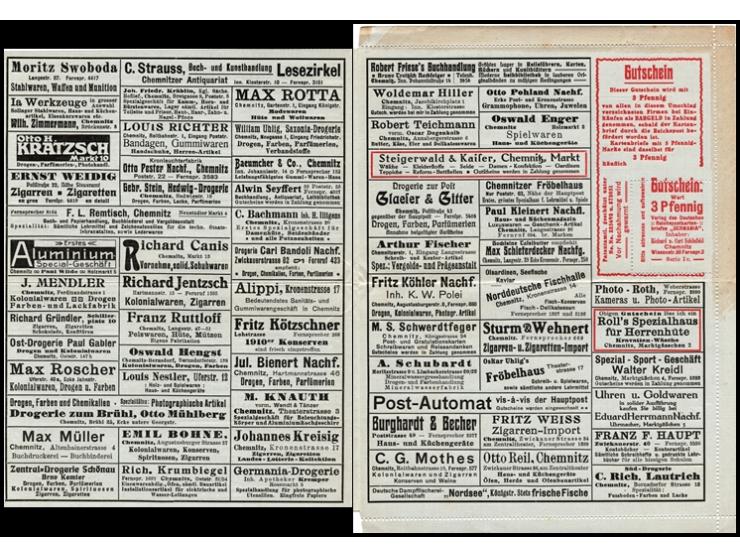 1907,Germany Reich 5pf Germania Two advertising letter sheets diff adds.