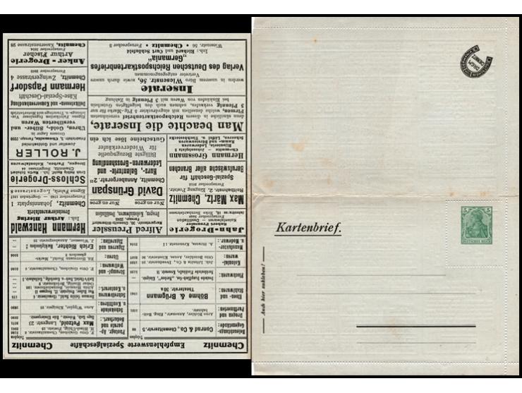 1907,Germany Reich 5pf Germania Two advertising letter sheets diff adds.