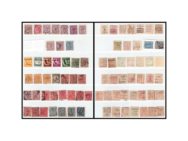 1882, New Zealand Advertisement Stamps (1882-97) group of 55 diff stamps mixed condition incl. 5 from Tasmania Fitz Geralds 7