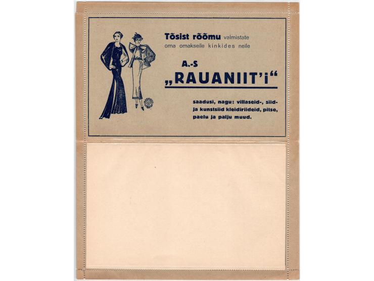 1937, Estonia 10S Advertising letter card, Unused. various adds in blue. Series No. 17 VF.