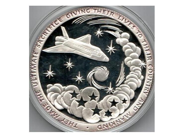 2003, NASA tribute to Columbia astronauts 5 troy ounces, 63mm,  silver medal, 0.999 fine unc
