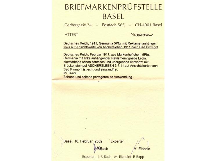 1911, Germany Reich Scarce horizontal combination pair from the 5pf Reklamen booklet pane Michel HB 4 R4.&nbsp; 5Pf Germania 