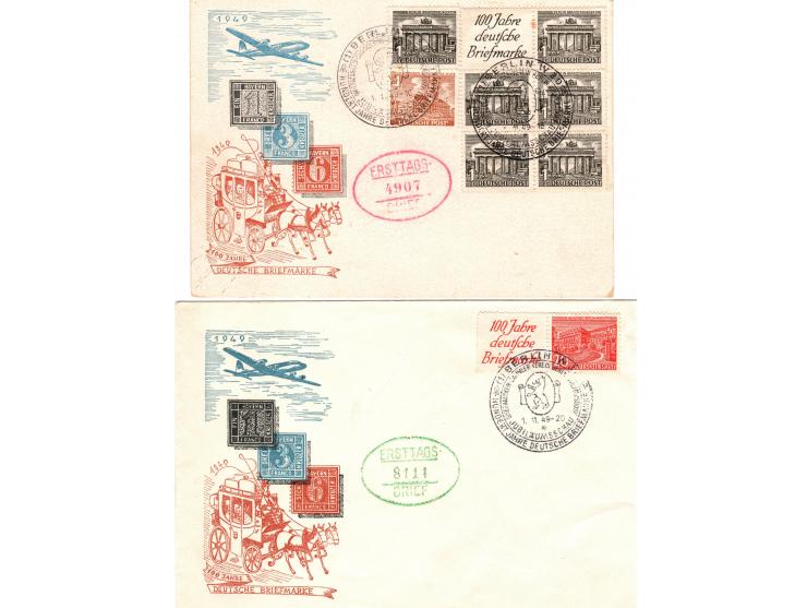 1949, West Berlin group of  5 diff FDC  MH Mi-W5 x2, HB3, HB4, W9, W13 and covered with HB3+HB4 W9 and W13. Cat 760 euro