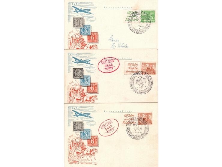 1949, West Berlin group of  5 diff FDC  MH Mi-W5 x2, HB3, HB4, W9, W13 and covered with HB3+HB4 W9 and W13. Cat 760 euro
