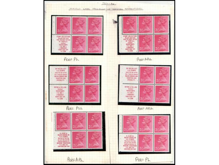Great Britain Machin stamps, 2½p denomination booklet panes, &nbsp;'Stick' perf type PA, P, &nbsp;APPa, PL, APPL, PLL, APLL, 