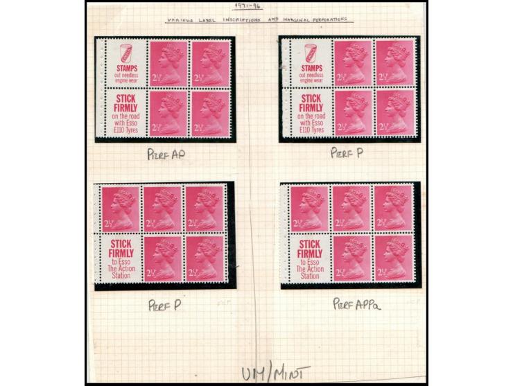 Great Britain Machin stamps, 2½p denomination booklet panes, &nbsp;'Stick' perf type PA, P, &nbsp;APPa, PL, APPL, PLL, APLL, 