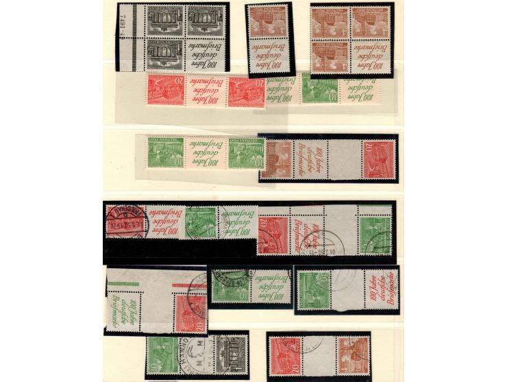 1949, West Berlin lot of 39 diff items:  tete-beche pairs, gutter pairs, and advertising labels, high cat value mixed conditi