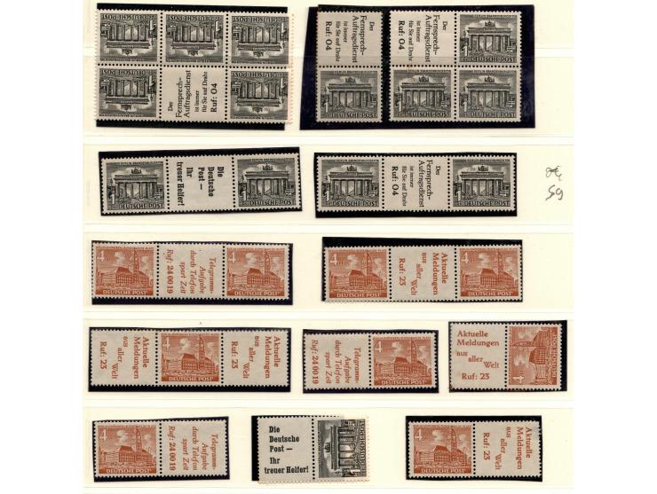 1949, West Berlin lot of 39 diff items:  tete-beche pairs, gutter pairs, and advertising labels, high cat value mixed conditi