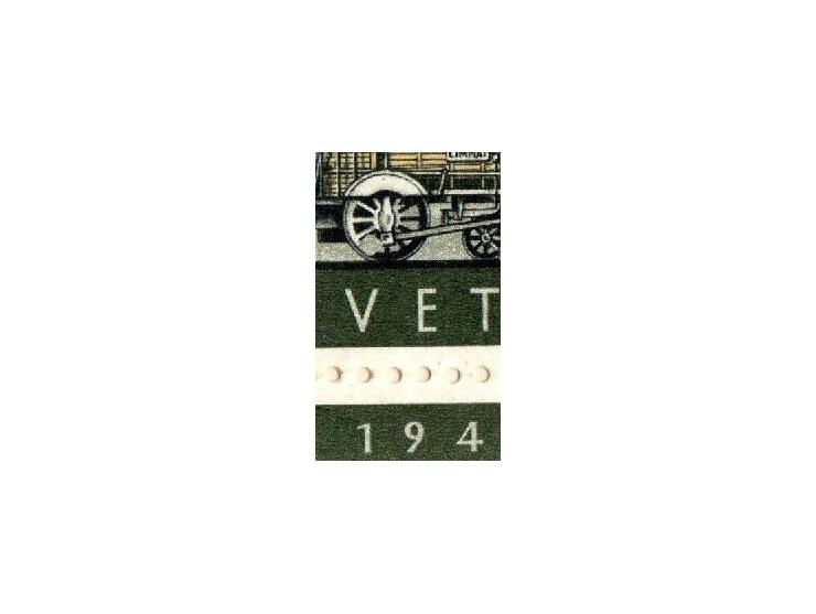1948,  MiNr: 484 II. missing spokes in the drive wheel on left corner horizontal strip of 4 and on PTT page with PMK world Je