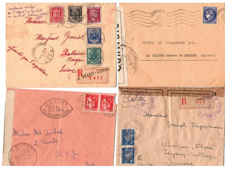 1939, A group of 12 WWII censored covers sent between Jewish families in various places in France to Switzerland.