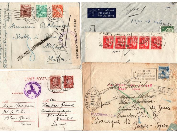 1939, A group of 12 WWII censored covers sent between Jewish families in various places in France to Switzerland.