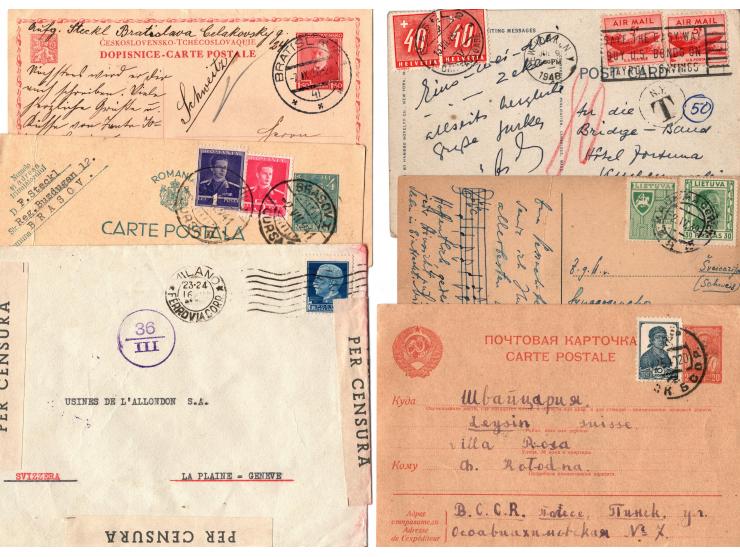 1944-1943. A group of 9 covers &amp; 5 postcards, Exp. &amp; Reg. correspondence between Jewish families from European and Ib