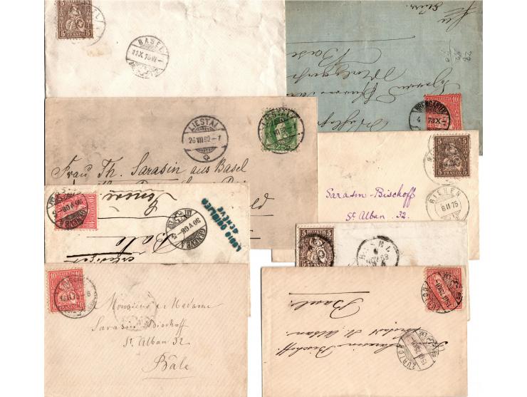 1863-84, classic group of 20 diff covers franked with HELVETIA (sitting) incl. mix franking. 
