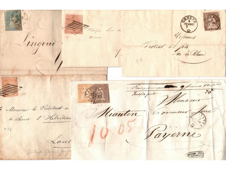 1854-1864 classic group of 24 diff covers franked with HELVETIA (sitting) imperf. various cancels, rates (5,10,15,20 and 40 R