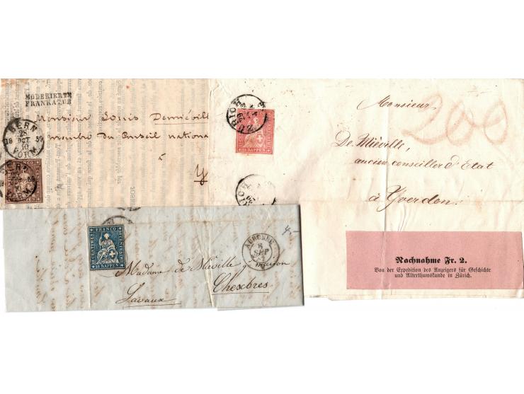 1854-1864 classic group of 24 diff covers franked with HELVETIA (sitting) imperf. various cancels, rates (5,10,15,20 and 40 R