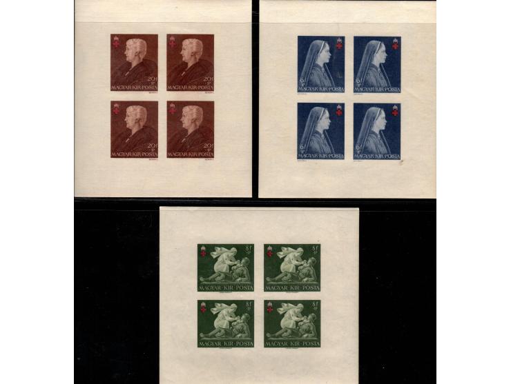 1942, Hungary Mi. #b148a-b150a, and b148a-b150a, Red Cross surtax miniature sheet perf &amp; imperf sets NH €200.00 