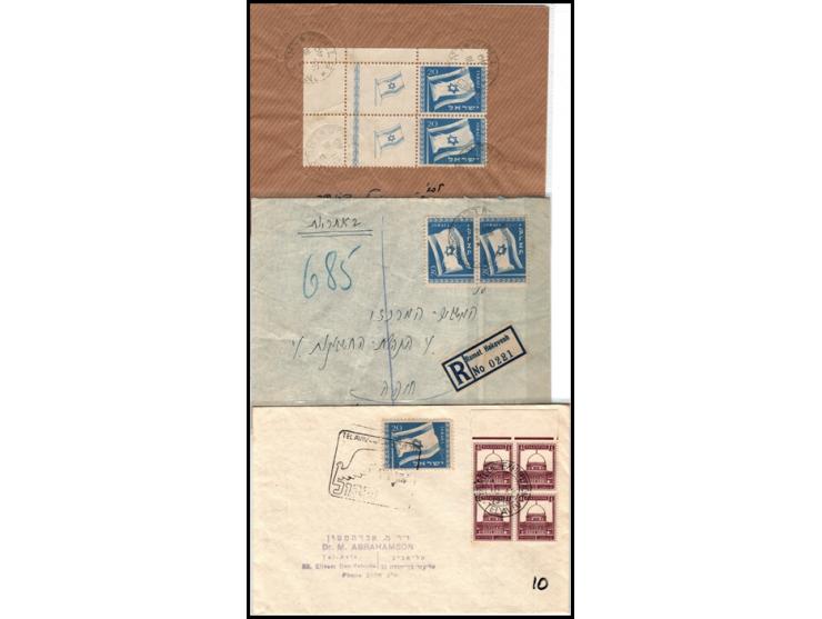 LOTS OF 19 COMMERCIAL COVERS.1. Bisect on cover 1950 Airmail 30 value. (2). Express envelope registered Haifa includes Flag p