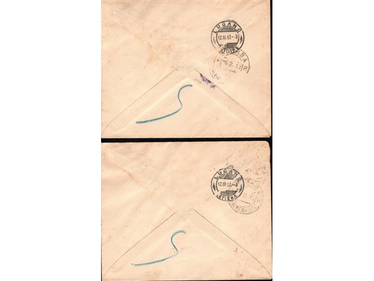Russia 1916, lot of two  Moscow Registered covers to Lugano  Switzerland, censored  franked w. overprinted stamps  MiNr: 113,