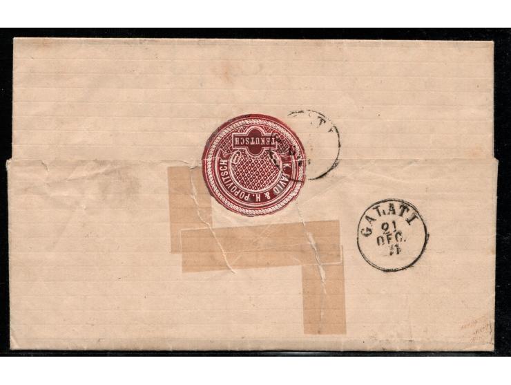 Romania Postal History 1871 cover sent from Tekutsch / Moldova 20/12 double circle bluish circular cds,  (Kiriac fig.283) als