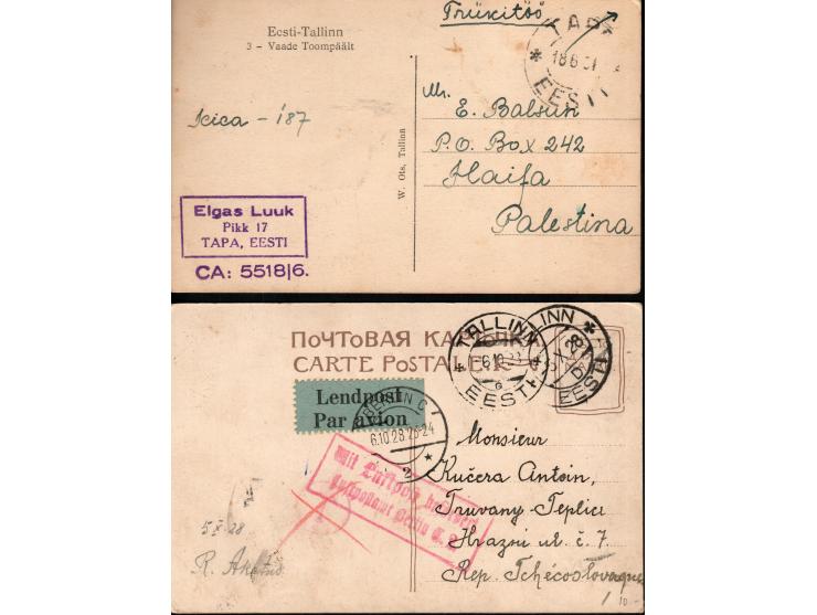 EESTI 1931, a lot of 2 Airmail postcards Tallinn Eesti  to Haifa Palestine, and to Germany.