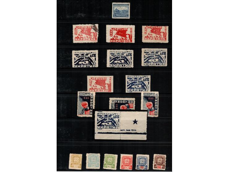 1939-44 Czechoslovak issue Collection on 8 pages. MiNr: 1 block of 4 mint + single  mint and used (two stamps with upper and 