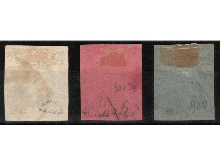 1866 // 1869, lot of 3 used stamps , all signed by expert on gum side. Cat.V. 840€

1866, Carol I of Romania - First Issue, 5